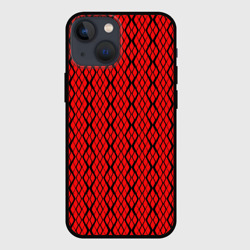 Чехол для iPhone 13 mini Ярко-красный с чёрными линиями