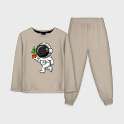 Детская пижама с лонгсливом хлопок Космонавт флорист