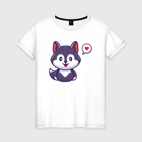 Женская футболка из хлопка с принтом Doggy love, вид спереди №1