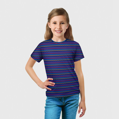 Детская футболка 3D Горизонтальные волнистые линии, цвет 3D печать - фото 5