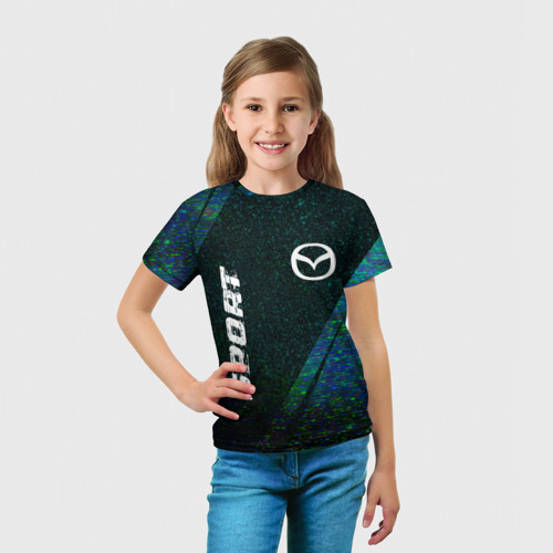 Детская футболка 3D Mazda sport glitch blue, цвет 3D печать - фото 5