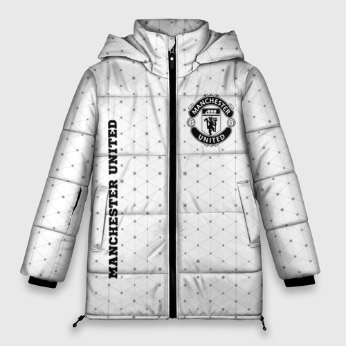Женская зимняя куртка 3D с принтом Manchester United sport на светлом фоне вертикально, вид спереди #2