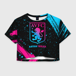 Женская футболка Crop-top 3D Aston Villa - neon gradient