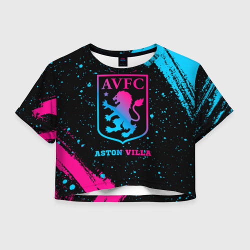 Женская футболка Crop-top 3D Aston Villa - neon gradient, цвет 3D печать
