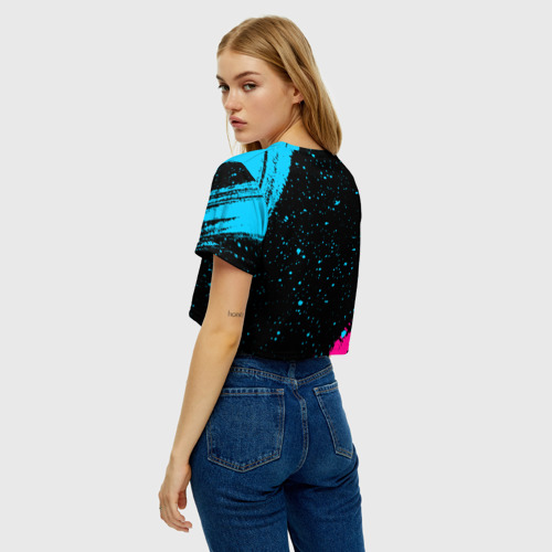 Женская футболка Crop-top 3D Aston Villa - neon gradient, цвет 3D печать - фото 5