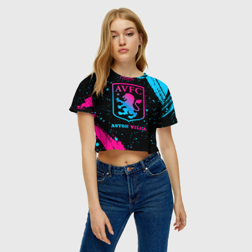 Женская футболка Crop-top 3D Aston Villa - neon gradient, цвет 3D печать - фото 3