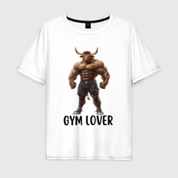 Мужская футболка хлопок Oversize Фитнес тренер бык - любовь к тренажерам 