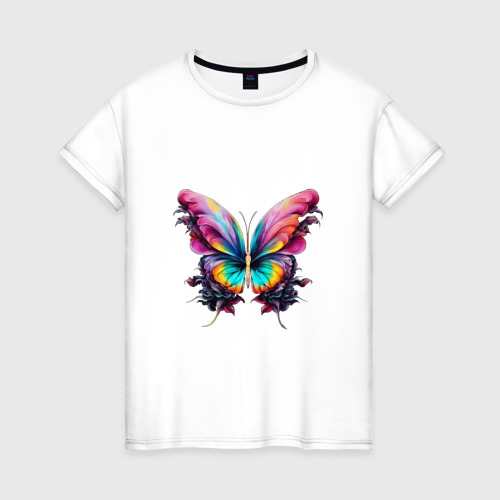 Женская футболка хлопок Арт яркая бабочка , цвет белый