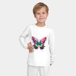 Пижама с принтом Арт яркая бабочка для ребенка, вид на модели спереди №2. Цвет основы: белый