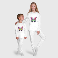 Пижама с принтом Арт яркая бабочка для ребенка, вид на модели спереди №5. Цвет основы: белый