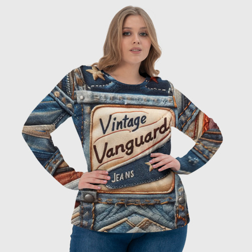 Женский лонгслив 3D Vintage vanguard jeans - patchwork, цвет 3D печать - фото 6