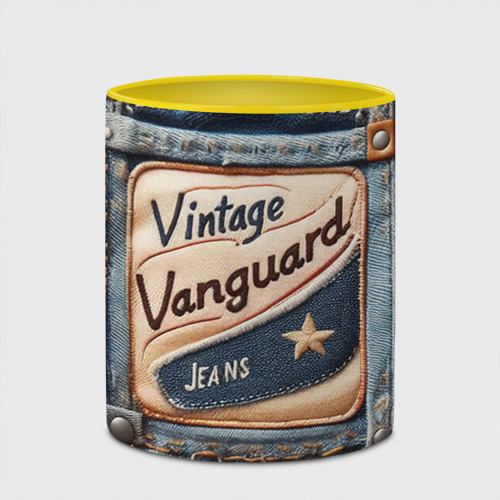 Кружка с полной запечаткой Vintage vanguard jeans - patchwork, цвет белый + желтый - фото 4