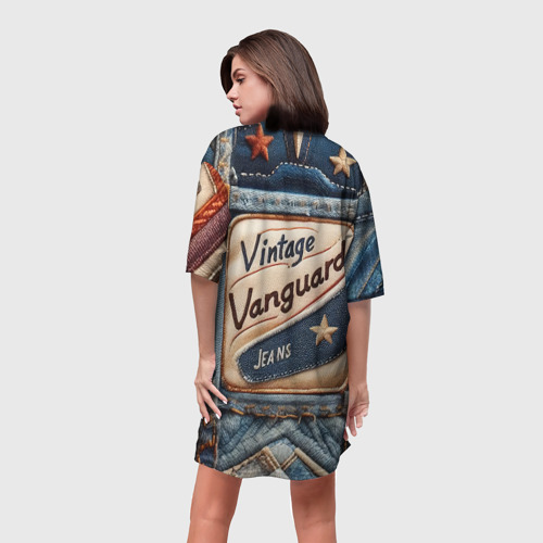 Платье-футболка 3D Vintage vanguard jeans - patchwork, цвет 3D печать - фото 4