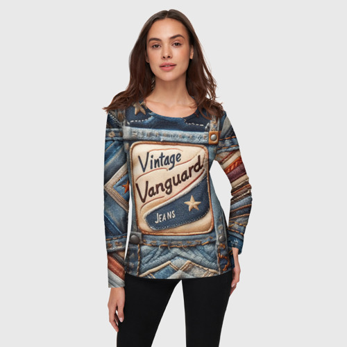 Женский лонгслив 3D Vintage vanguard jeans - patchwork, цвет 3D печать - фото 3