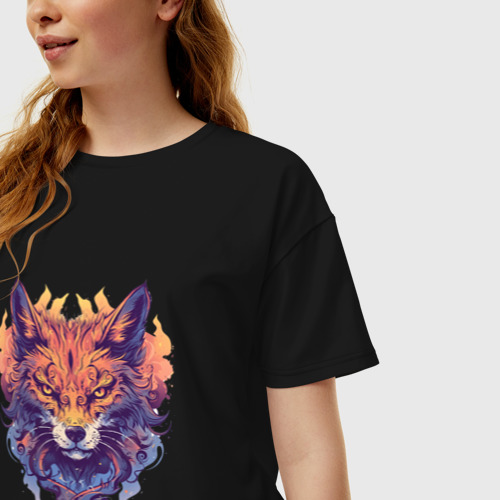 Женская футболка хлопок Oversize Fox's Fiery Head, цвет черный - фото 3