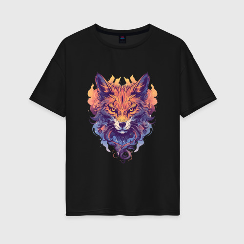 Женская футболка хлопок Oversize Fox's Fiery Head, цвет черный