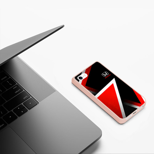 Чехол для iPhone 5/5S матовый Honda - красные треугольники, цвет светло-розовый - фото 5