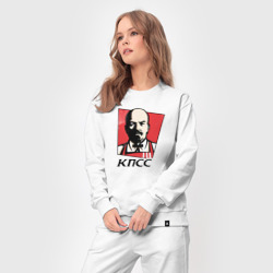 Костюм с принтом Владимир Ленин революционер для женщины, вид на модели спереди №3. Цвет основы: белый