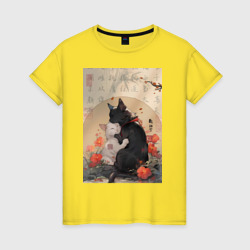 Коты в японском стиле – Женская футболка хлопок с принтом купить со скидкой в -20%