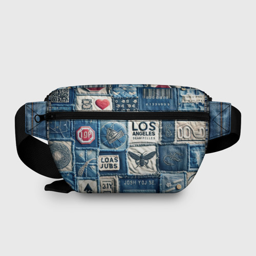 Поясная сумка 3D с принтом Лос Анджелес на джинсах-пэчворк, вид сзади #1