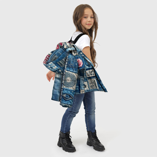 Зимняя куртка для девочек 3D с принтом Лос Анджелес на джинсах-пэчворк, фото #4