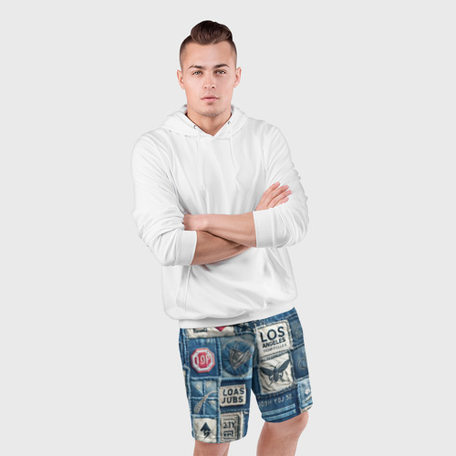 Мужские шорты спортивные Лос Анджелес на джинсах-пэчворк, цвет 3D печать - фото 5