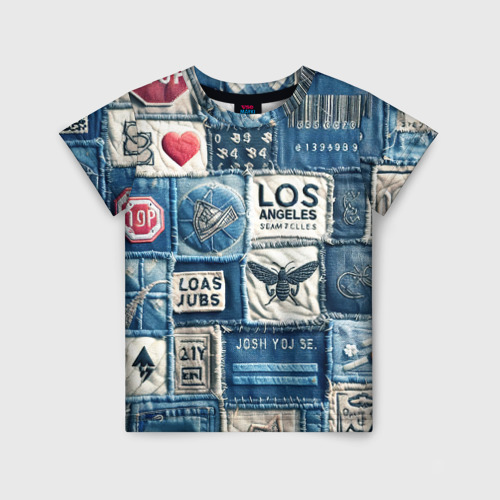 Детская футболка 3D Лос Анджелес на джинсах-пэчворк, цвет 3D печать