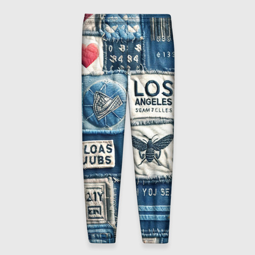 Мужские брюки 3D с принтом Лос Анджелес на джинсах-пэчворк, вид сзади #1