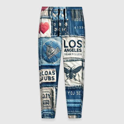 Мужские брюки 3D с принтом Лос Анджелес на джинсах-пэчворк, вид спереди #2
