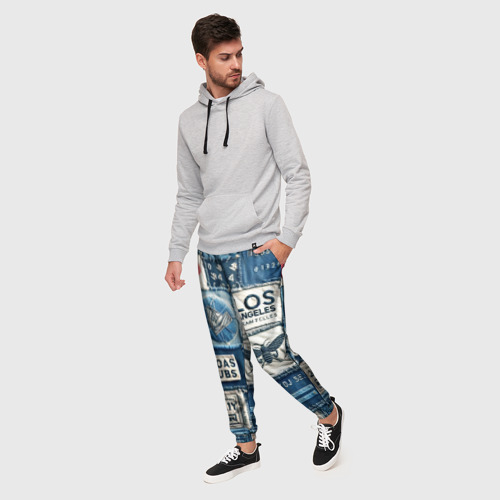 Мужские брюки 3D с принтом Лос Анджелес на джинсах-пэчворк, фото на моделе #1