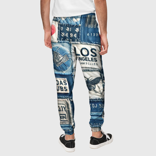 Мужские брюки 3D с принтом Лос Анджелес на джинсах-пэчворк, вид сзади #2
