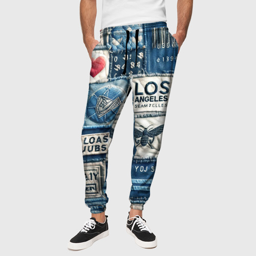 Мужские брюки 3D с принтом Лос Анджелес на джинсах-пэчворк, вид сбоку #3