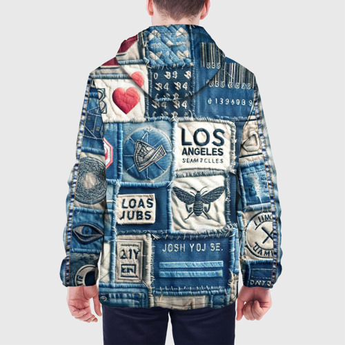 Мужская куртка 3D с принтом Лос Анджелес на джинсах-пэчворк, вид сзади #2