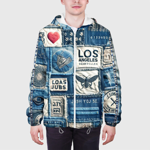 Мужская куртка 3D с принтом Лос Анджелес на джинсах-пэчворк, вид сбоку #3