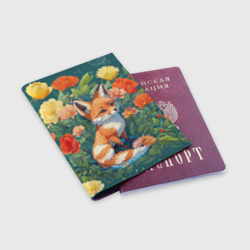Обложка для паспорта матовая кожа Лисёнок в цветочном поле - фото 2