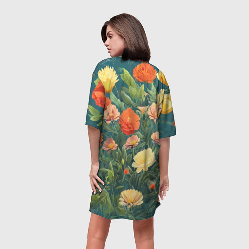 Платье-футболка 3D Лисёнок в цветочном поле, цвет 3D печать - фото 4