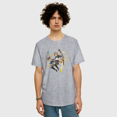Мужская футболка хлопок Oversize Горо из Геншин Импакт, цвет меланж - фото 3