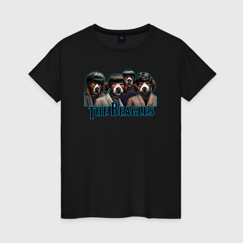Женская футболка хлопок Beatles beagles, цвет черный