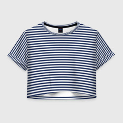 Женская футболка Crop-top 3D Белый в тёмно-синюю полоску