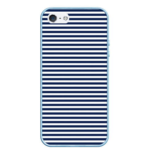 Чехол для iPhone 5/5S матовый с принтом Белый в тёмно-синюю полоску, вид спереди №1