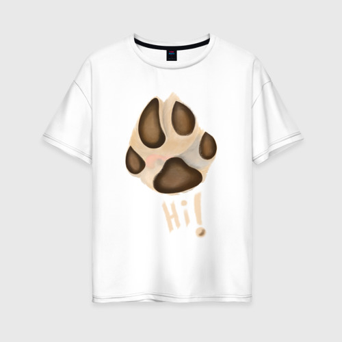 Женская футболка хлопок Oversize Лапа собаки акварелью, цвет белый