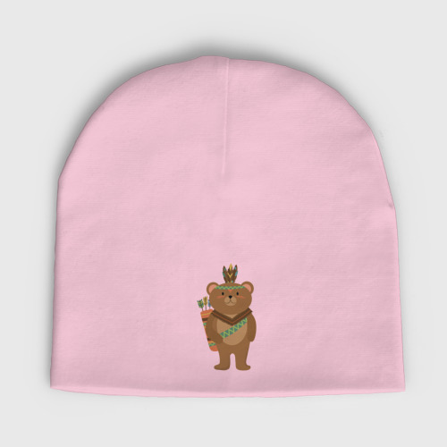 Мужская шапка демисезонная Мишутка индеец, цвет светло-розовый
