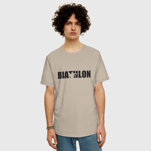 Мужская футболка хлопок Oversize Биатлон арт, цвет миндальный - фото 3