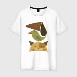 Мужская футболка хлопок Собака птица кошка