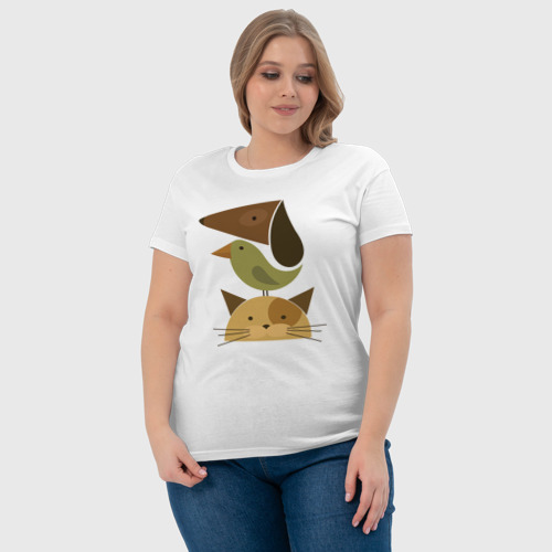 Женская футболка хлопок Собака птица кошка, цвет белый - фото 6