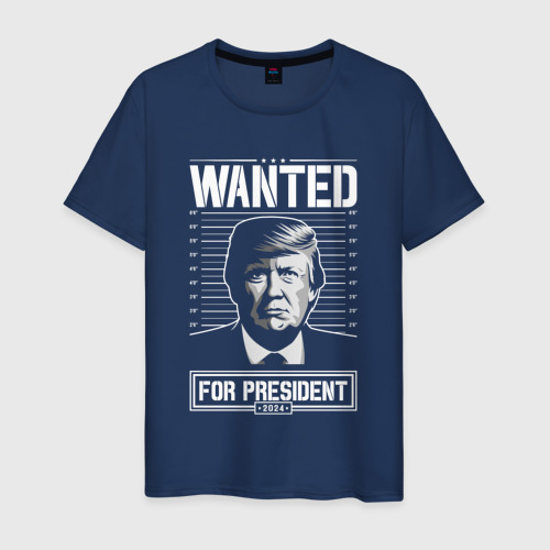 Мужская футболка из хлопка с принтом Разыскивается Трамп, вид спереди №1