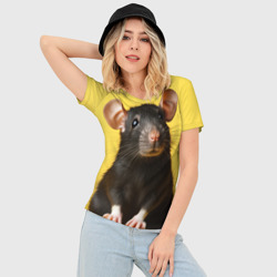 Женская футболка 3D Slim Крыса черная  - фото 2