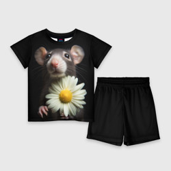 Детский костюм с шортами 3D Крыс и ромашка
