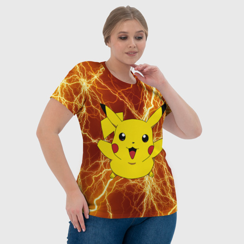 Женская футболка 3D Pikachu yellow lightning, цвет 3D печать - фото 6