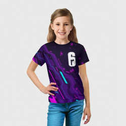 Футболка с принтом Rainbow Six neon gaming для ребенка, вид на модели спереди №3. Цвет основы: белый